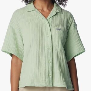 Columbia Sage Green Short Sleeve Holly Hideaway Cotton Gauze Button Shirt XL NWT